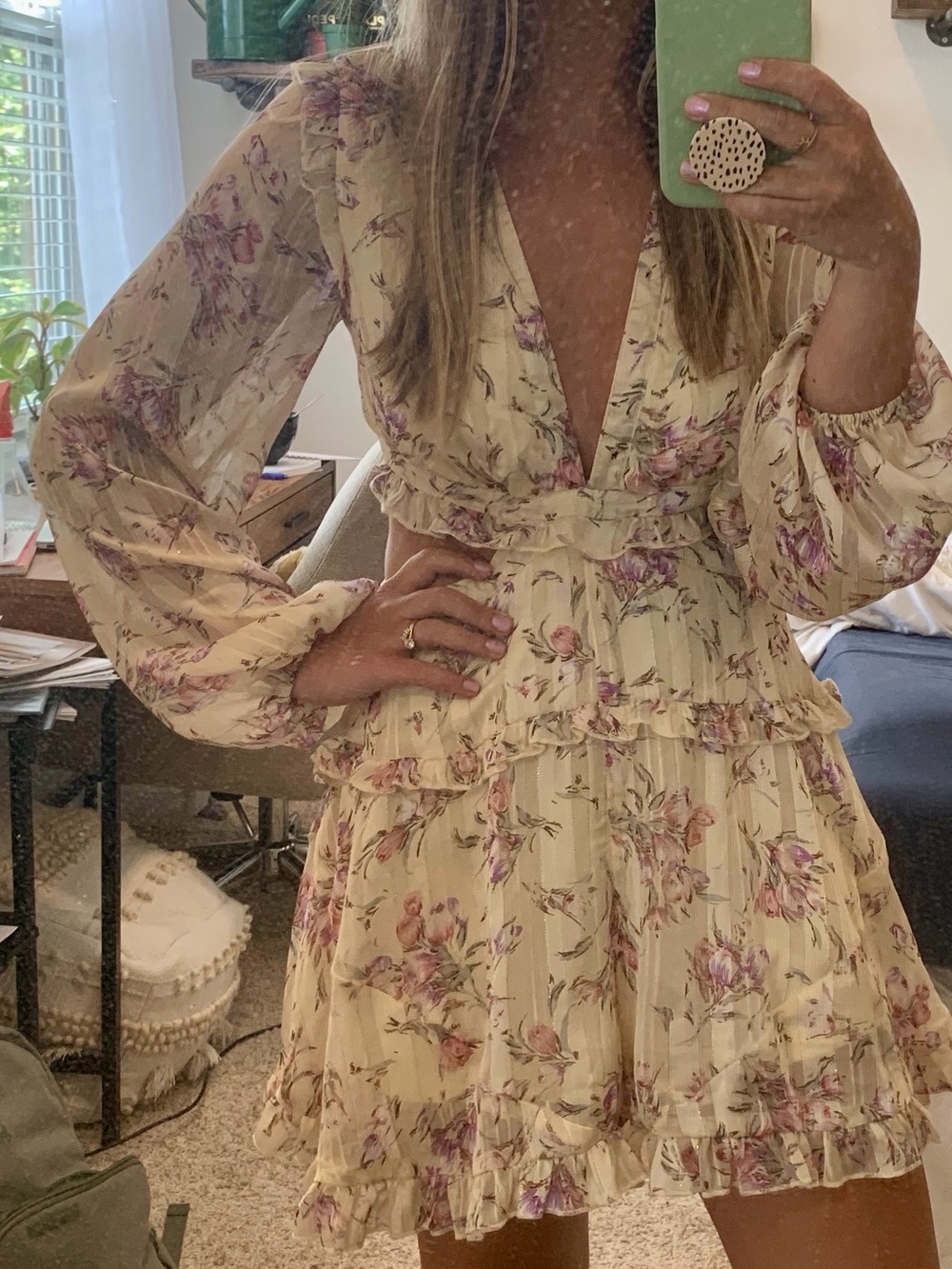 Floral Ruffle Long-Sleeve Romper - Picture 2 of 10